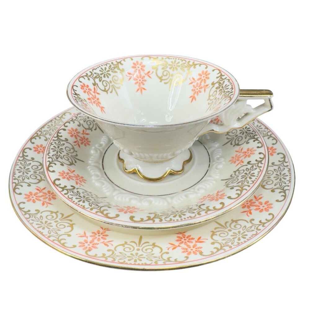 Vintage Waldershof Bavaria Germany Fine‎ Porcelain Teacup Saucer And Plate Set